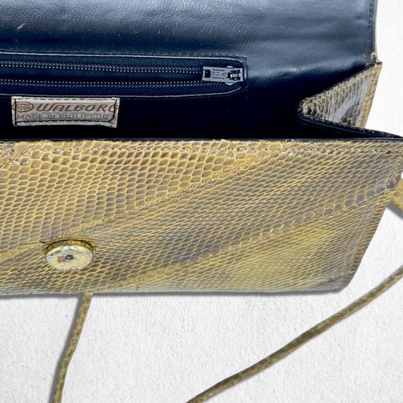SOLD Vintage 70s 80s Green Brown Snakeskin Walborg Crossbody Clutch Bag Purse - Picture 5 of 7
